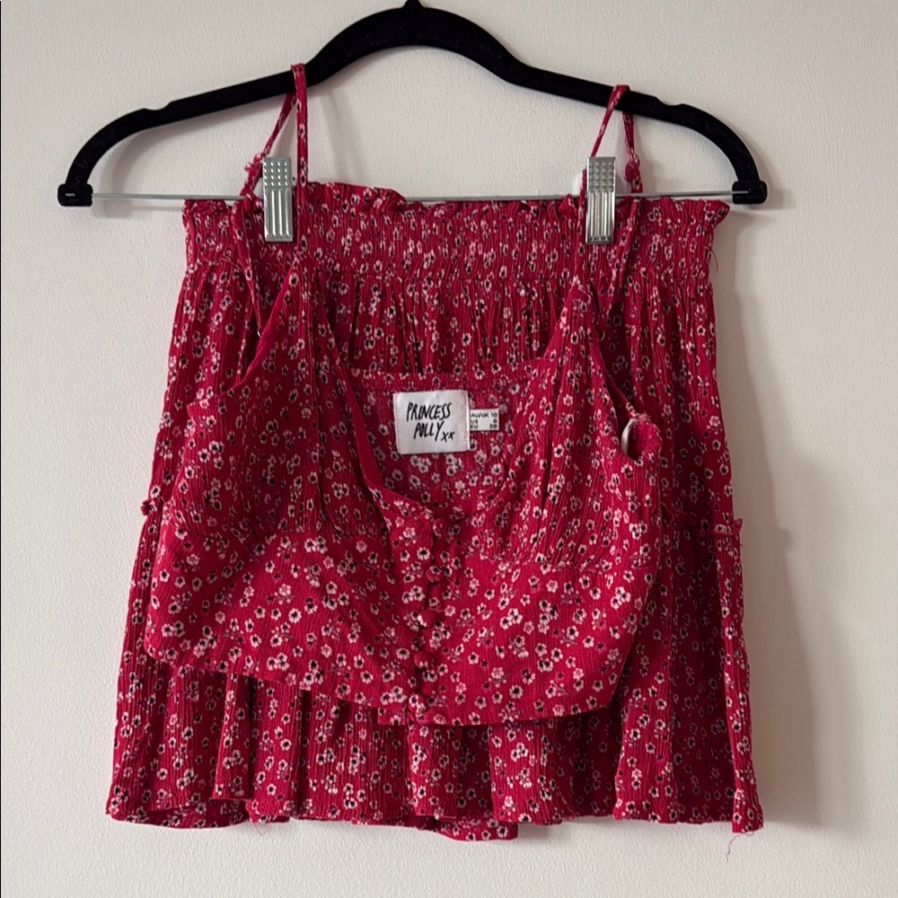 Princess Polly Red Smocked Ruffled Mini Skirt Set